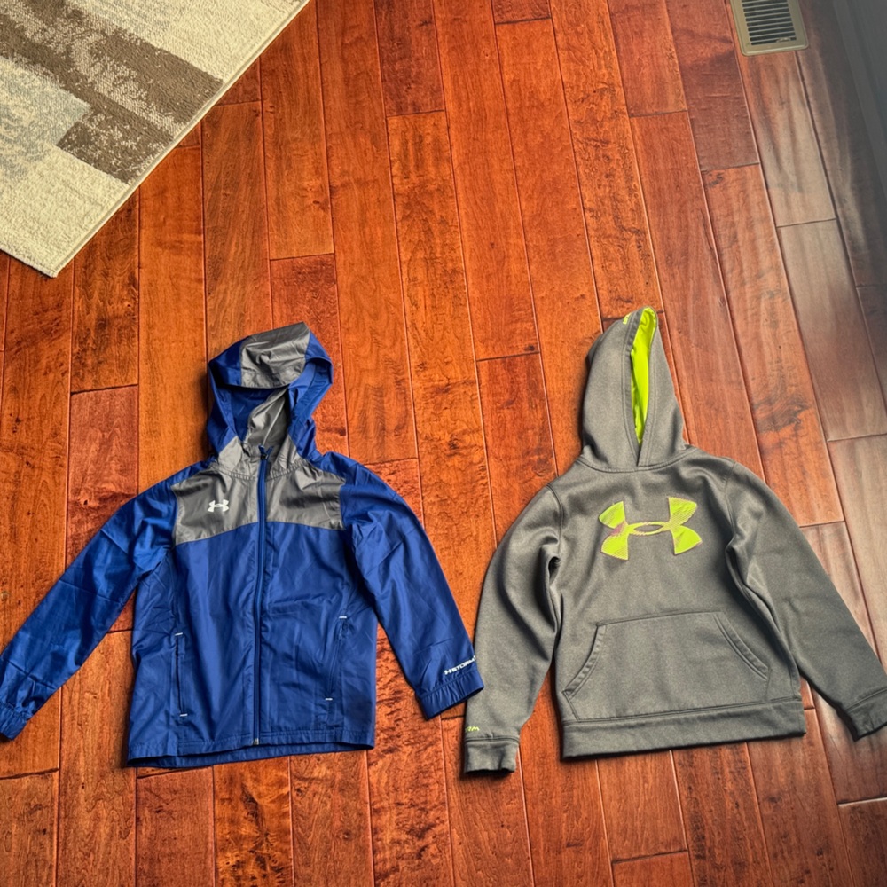Under Armour Kids Blue wind breaker jacket and Gray Hoodies Set